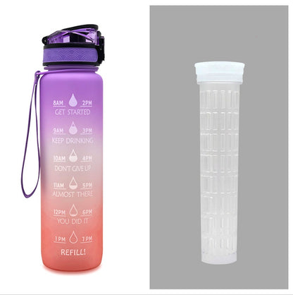 1L Motiverende Drinkfles met Tijdmarkeringen – Lekvrije BPA-vrije Tritan Sportfles – Kleurovergang Design