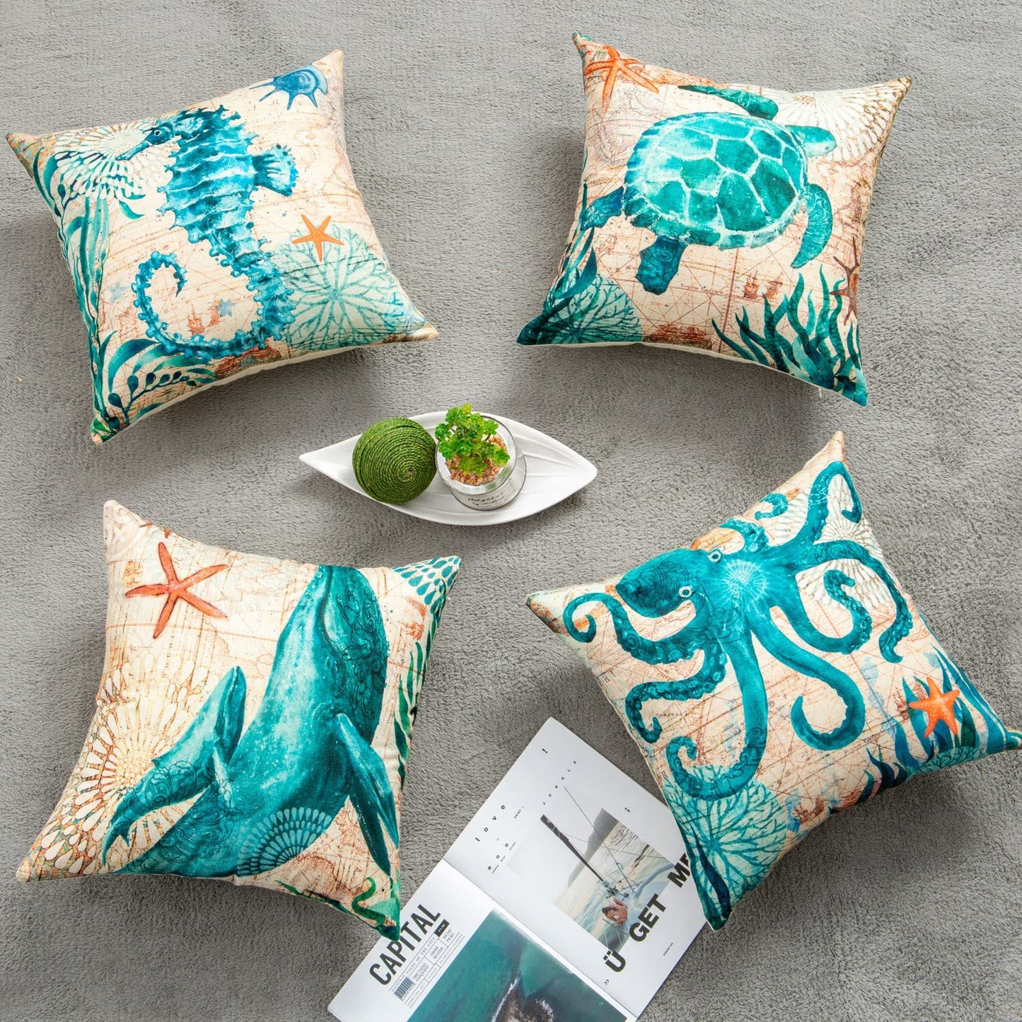 Elara – Kussenhoezen met Zeeschildpadprint voor Woondecoratie