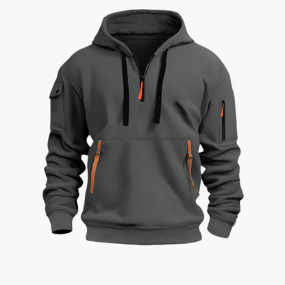 Men's Tactical Utility Hoodie with Zipper Pockets and Adjustable Hood - Streetwear Pullover for Everyday Use
