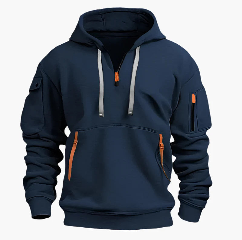 Men's Tactical Utility Hoodie with Zipper Pockets and Adjustable Hood - Streetwear Pullover for Everyday Use