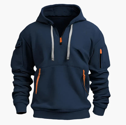 Men's Tactical Utility Hoodie with Zipper Pockets and Adjustable Hood - Streetwear Pullover for Everyday Use