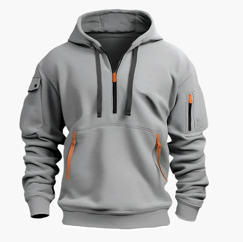 Men's Tactical Utility Hoodie with Zipper Pockets and Adjustable Hood - Streetwear Pullover for Everyday Use