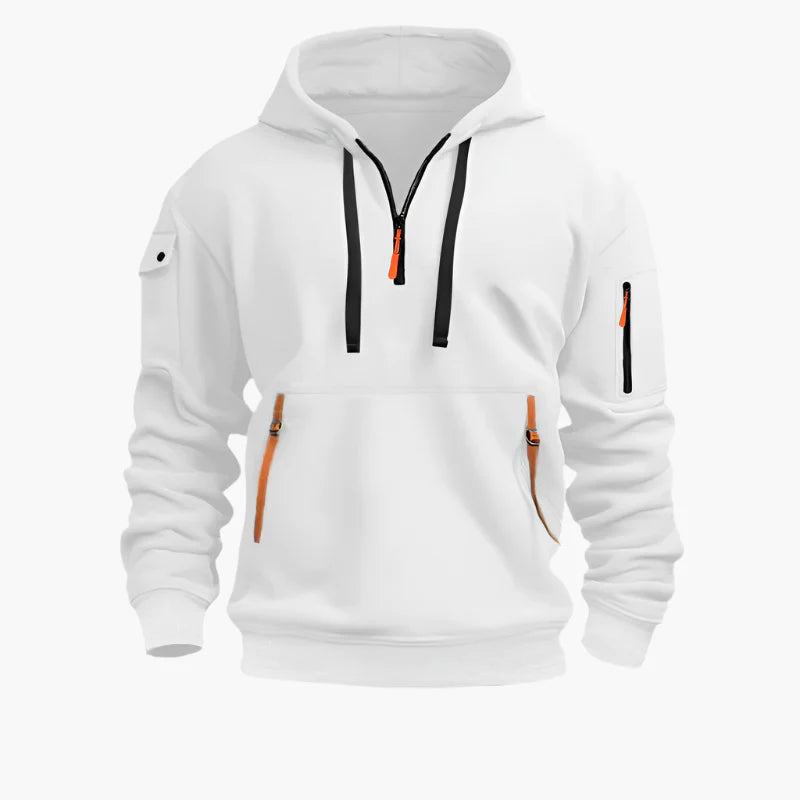 Men's Tactical Utility Hoodie with Zipper Pockets and Adjustable Hood - Streetwear Pullover for Everyday Use