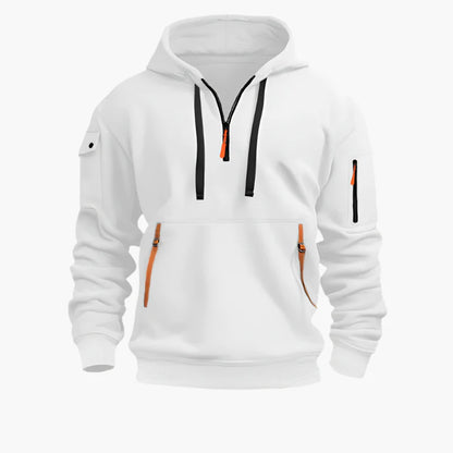 Men's Tactical Utility Hoodie with Zipper Pockets and Adjustable Hood - Streetwear Pullover for Everyday Use