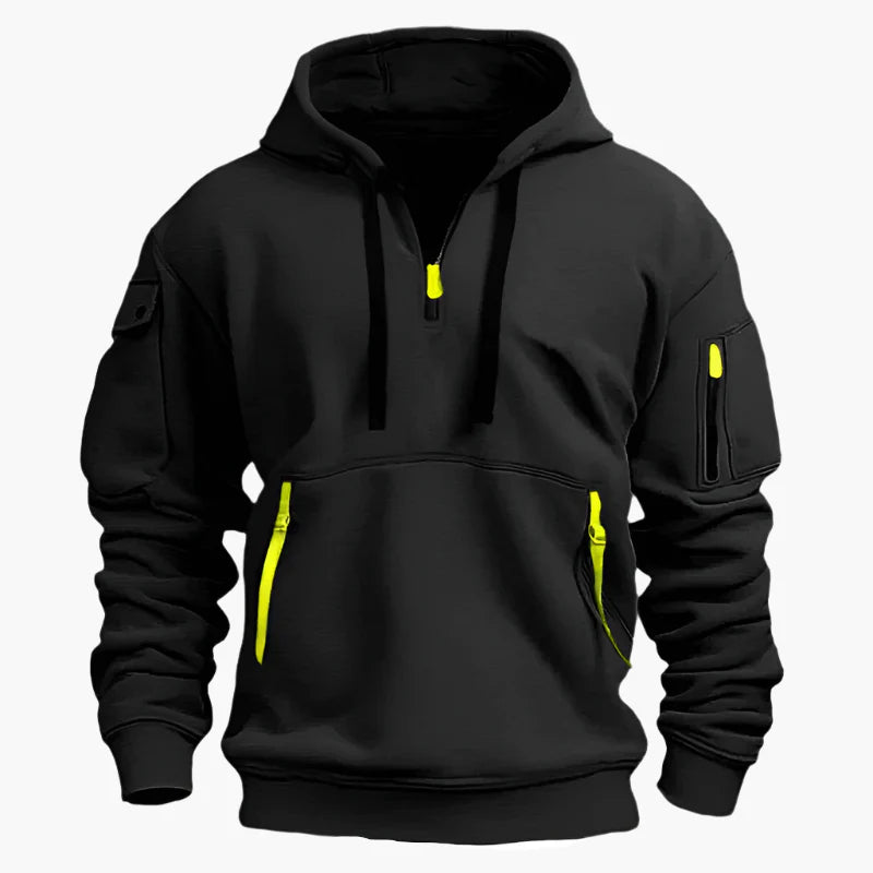 Men's Tactical Utility Hoodie with Zipper Pockets and Adjustable Hood - Streetwear Pullover for Everyday Use