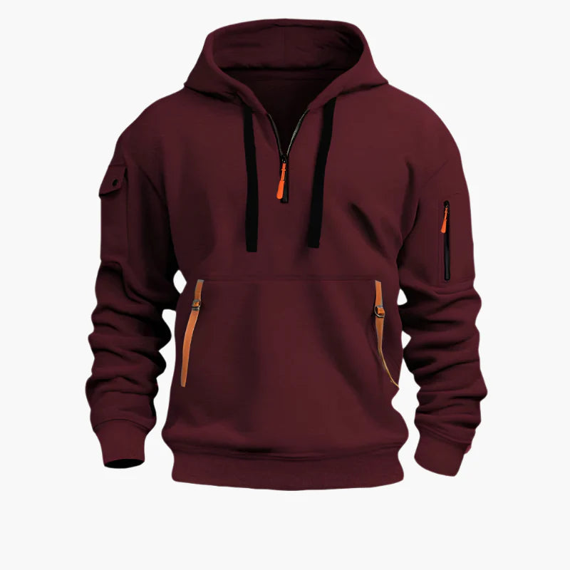 Men's Tactical Utility Hoodie with Zipper Pockets and Adjustable Hood - Streetwear Pullover for Everyday Use