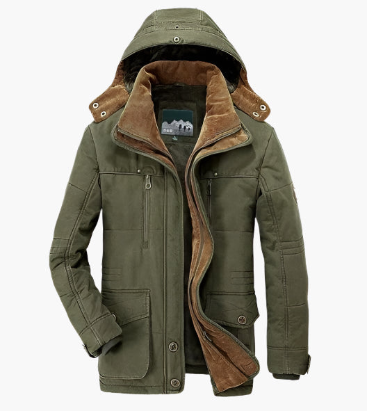 Men's Outdoor Winter Parka Jacket with Detachable Hood and Fleece Lining