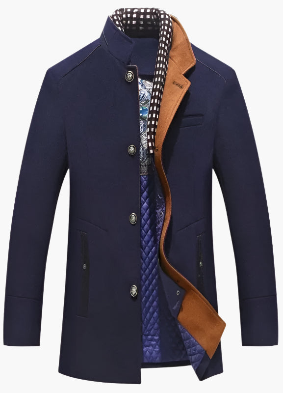 Men's Slim Fit Mid-Length Pea Coat with Removable Collar – Smart Casual Outerwear
