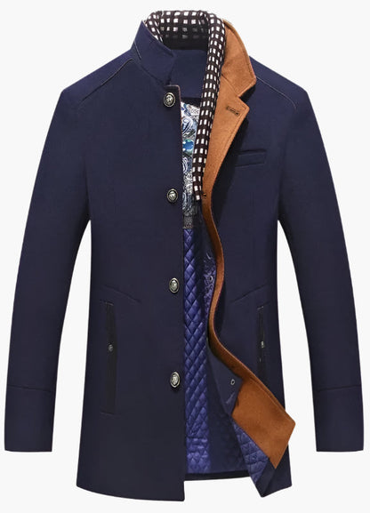 Men's Slim Fit Mid-Length Pea Coat with Removable Collar – Smart Casual Outerwear