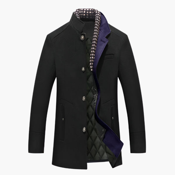 Men's Slim Fit Mid-Length Pea Coat with Removable Collar – Smart Casual Outerwear