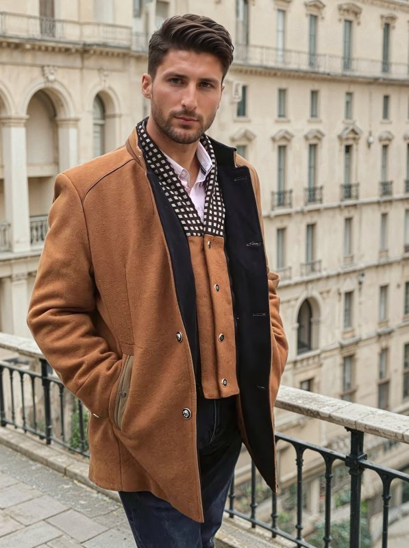 Men's Slim Fit Mid-Length Pea Coat with Removable Collar – Smart Casual Outerwear