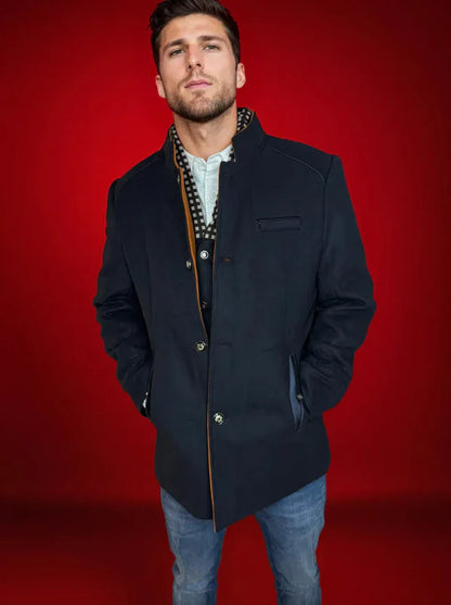 Men's Slim Fit Mid-Length Pea Coat with Removable Collar – Smart Casual Outerwear