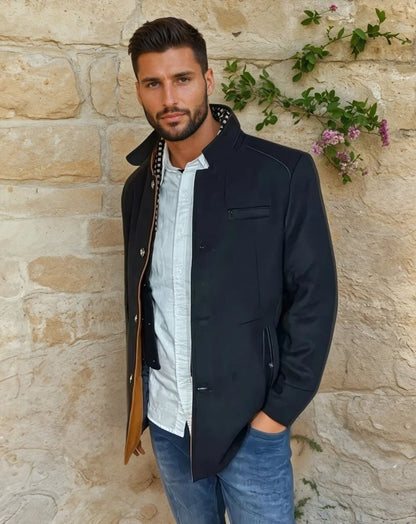 Men's Slim Fit Mid-Length Pea Coat with Removable Collar – Smart Casual Outerwear