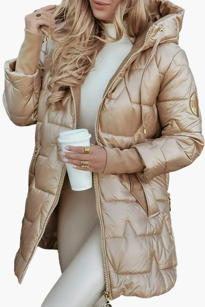 Women's Quilted Hooded Puffer Jacket for Autumn and Winter
