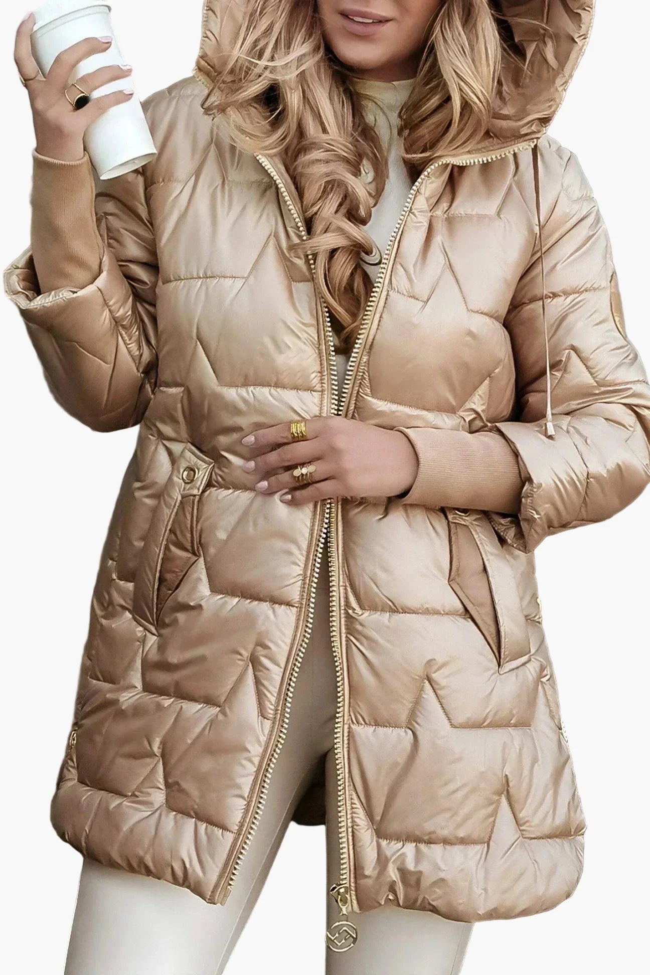 Women's Quilted Hooded Puffer Jacket for Autumn and Winter
