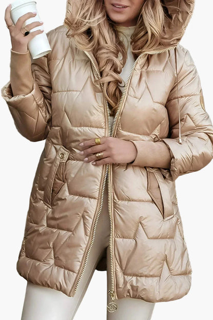 Women's Quilted Hooded Puffer Jacket for Autumn and Winter