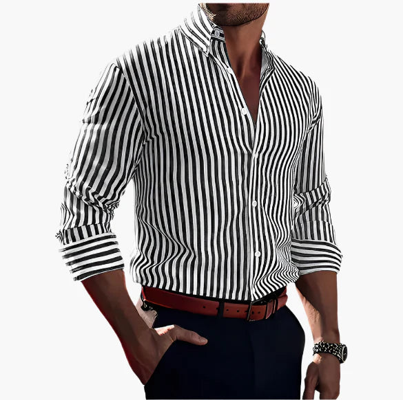 Men's Classic Striped Button-Up Dress Shirt – Long Sleeve, Tailored Fit, Versatile Formal & Casual Wear