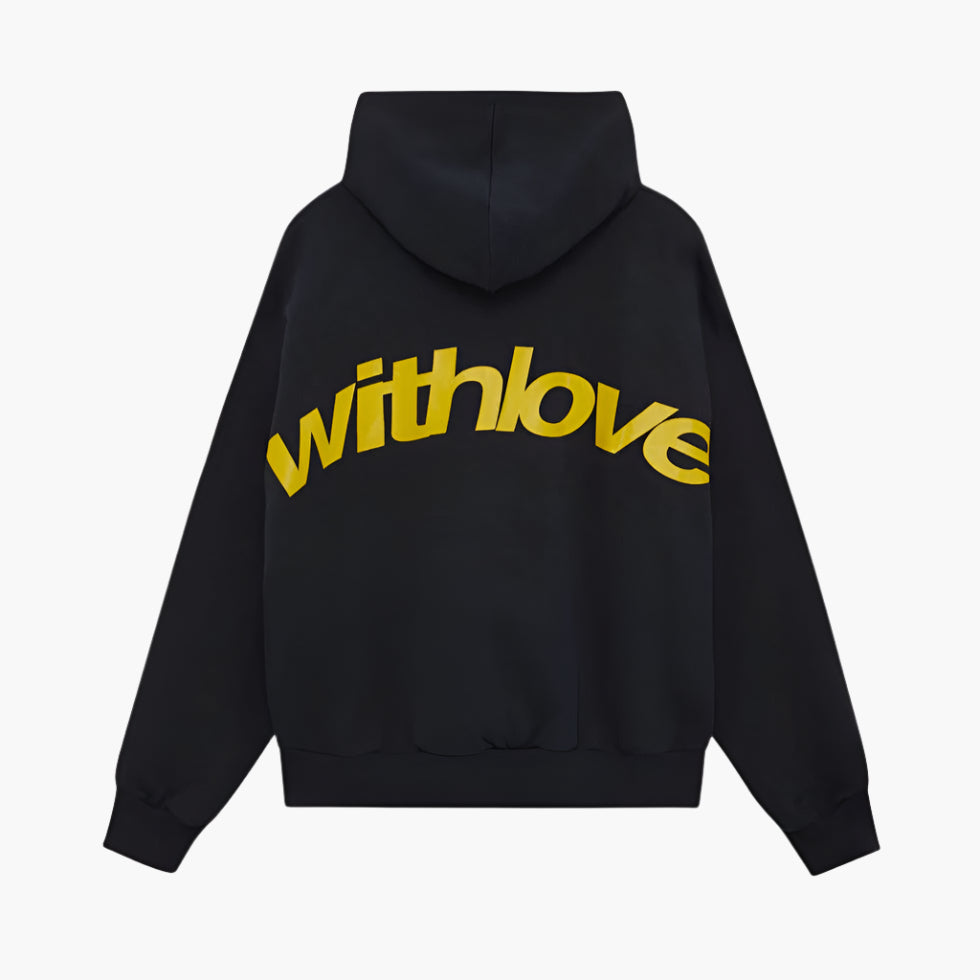 Men's Graphic Streetwear Hoodie with Bold 'withlove' Back Print - Casual Winter Pullover