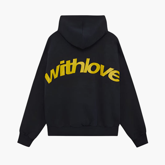 Men's Graphic Streetwear Hoodie with Bold 'withlove' Back Print - Casual Winter Pullover