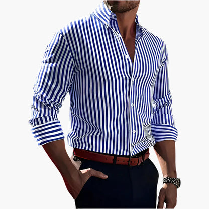 Men's Classic Striped Button-Up Dress Shirt – Long Sleeve, Tailored Fit, Versatile Formal & Casual Wear