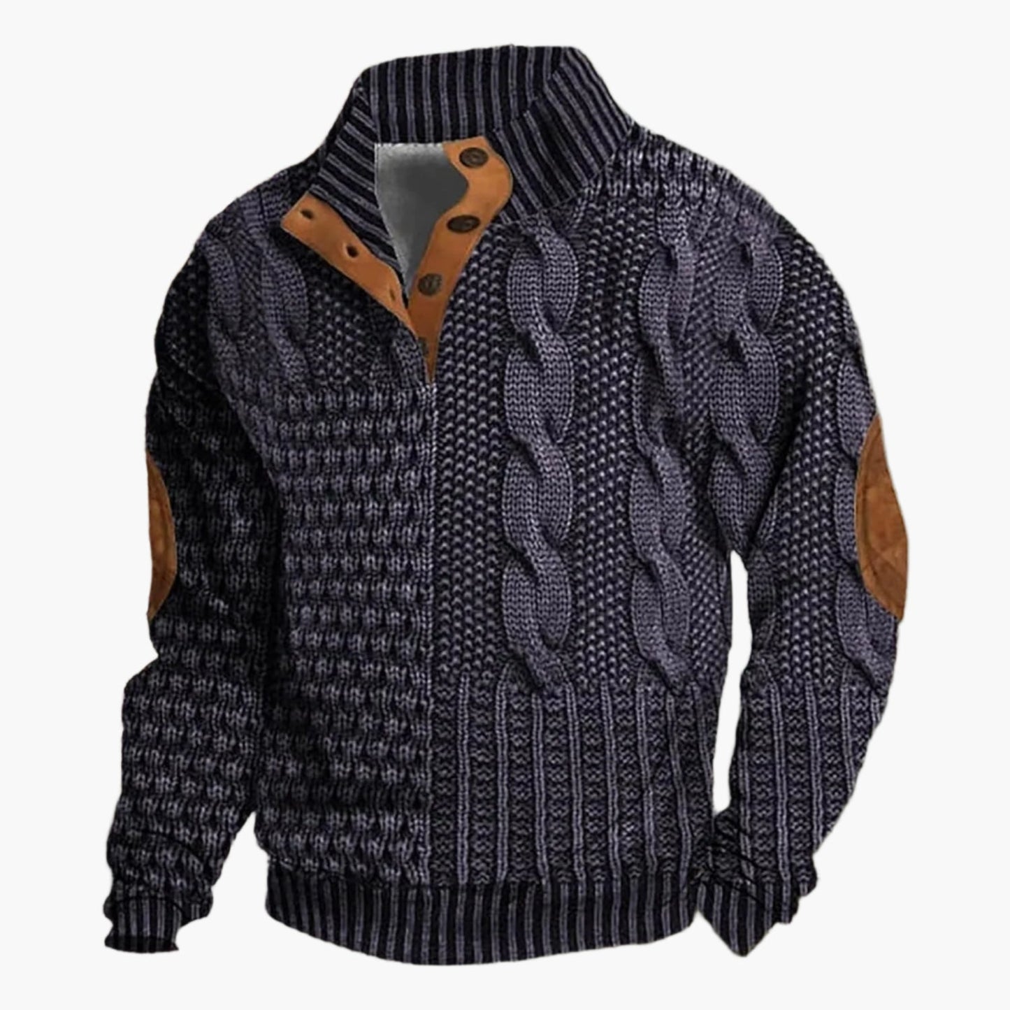 Men's Vintage Patchwork Style Knitted Pattern Bomber Jacket – Casual Fashion Outerwear