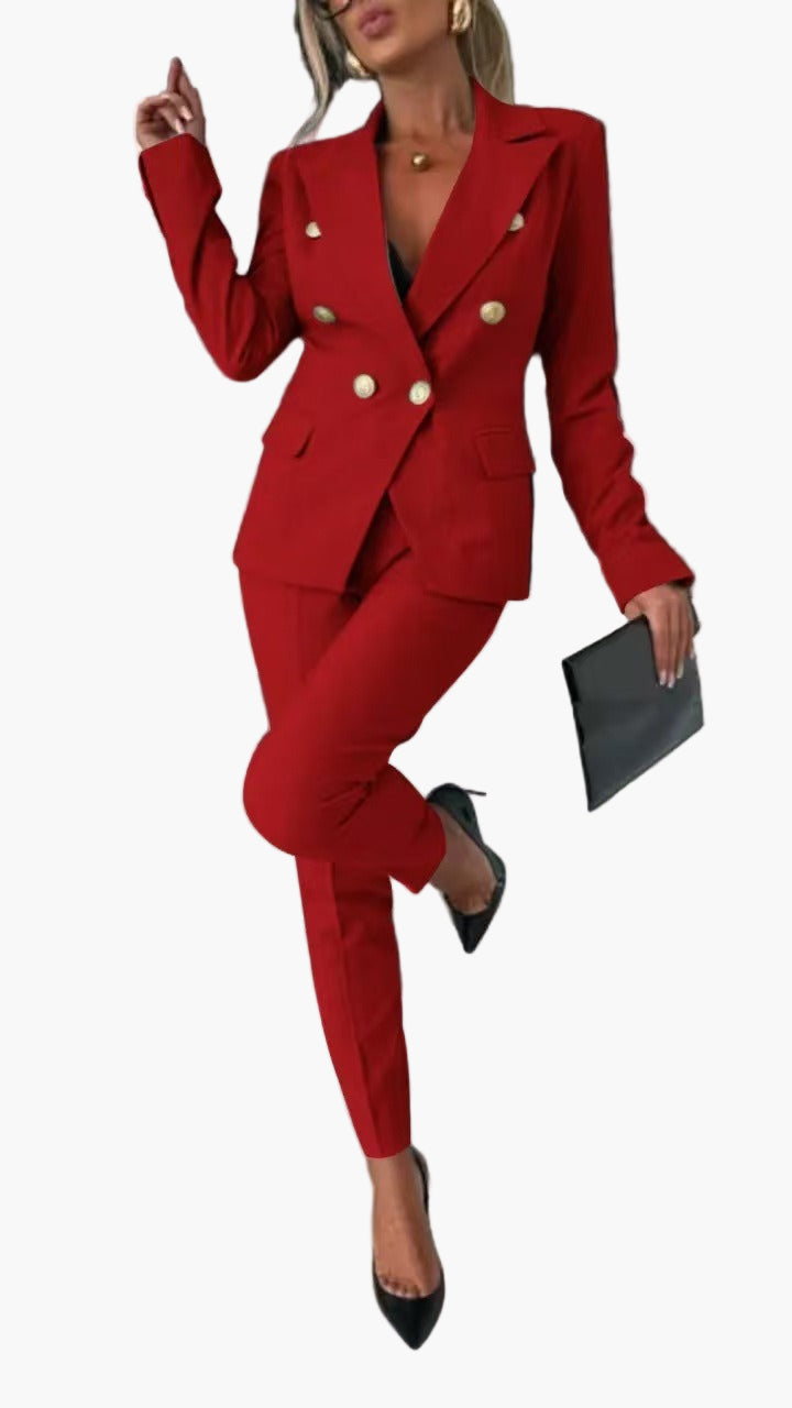 Women's Double-Breasted Tailored Suit Set – Elegant Business and Evening Wear