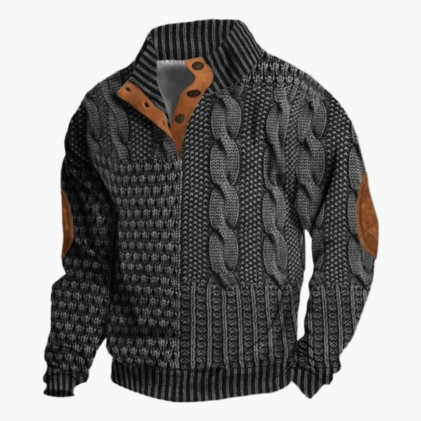 Men's Vintage Patchwork Style Knitted Pattern Bomber Jacket – Casual Fashion Outerwear