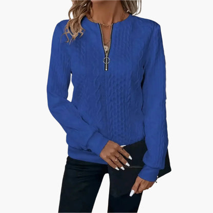 Women's Casual Cable Knit Zip Pullover Sweater, Stylish Everyday Top