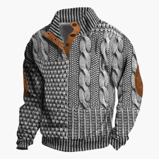 Men's Vintage Patchwork Style Knitted Pattern Bomber Jacket – Casual Fashion Outerwear