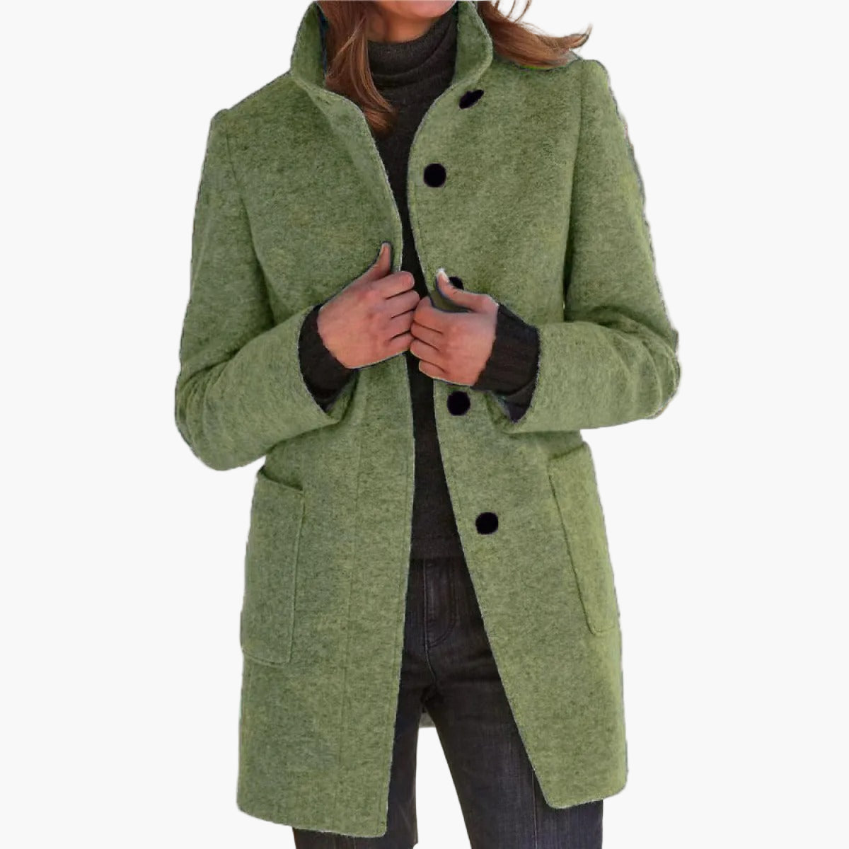 Women's Classic Straight-Cut Winter Coat with High Collar – Elegant Everyday Outerwear