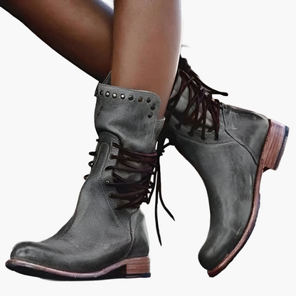 Women's Vintage Lace-Up Combat Boots with Studded Detailing – Stylish Everyday Adventure Footwear