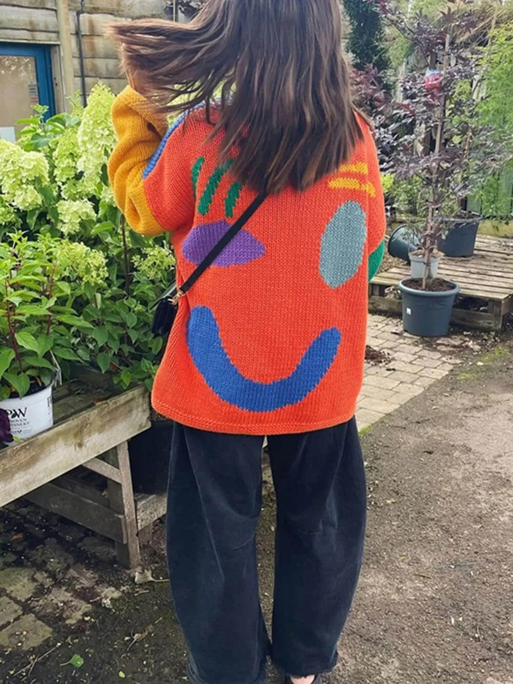 Women's Artistic Graphic Knit Jumper Casual Relaxed Fit Sweater