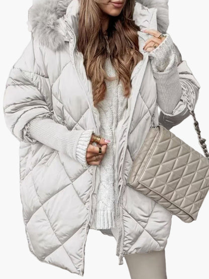 Women's Quilted Oversized Winter Puffer Coat with Hood – Casual Fashion Outerwear