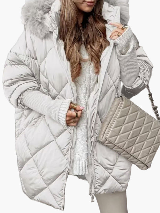 Women's Quilted Oversized Winter Puffer Coat with Hood – Casual Fashion Outerwear