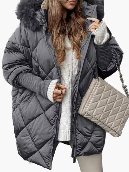 Women's Quilted Oversized Winter Puffer Coat with Hood – Casual Fashion Outerwear