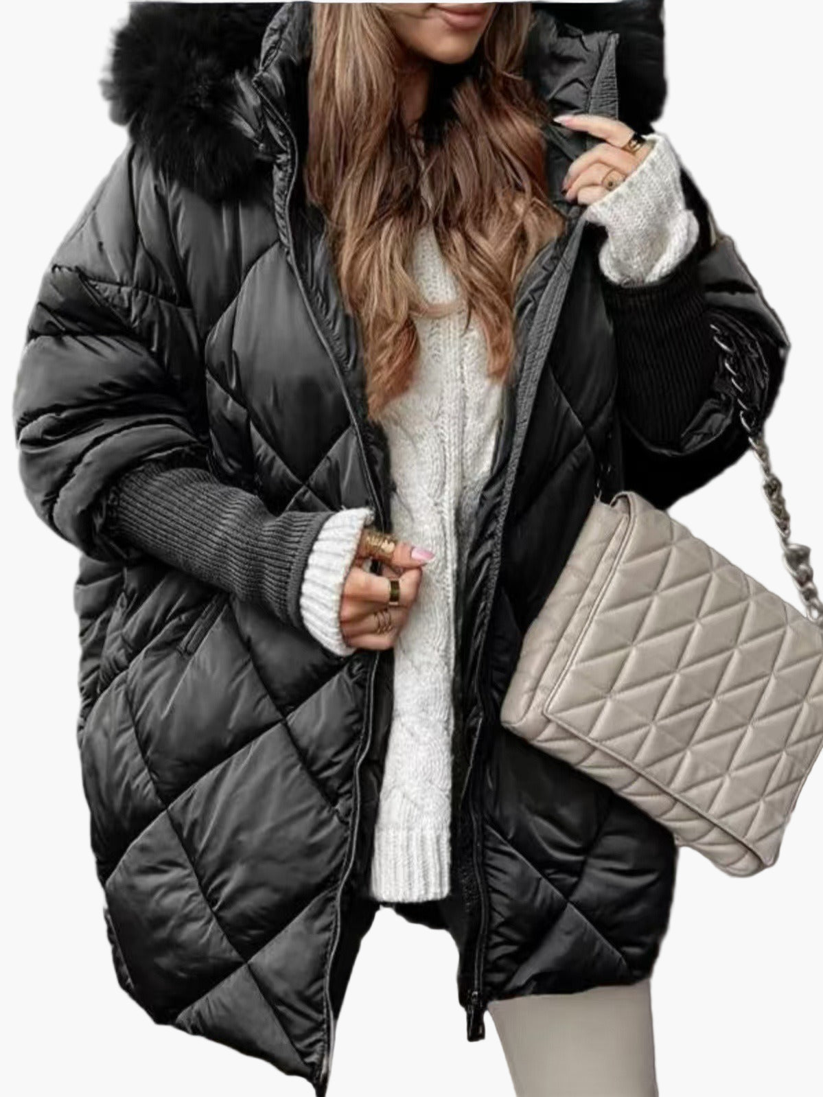Women's Quilted Oversized Winter Puffer Coat with Hood – Casual Fashion Outerwear