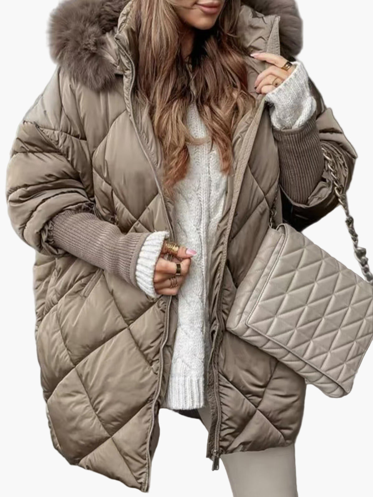 Women's Quilted Oversized Winter Puffer Coat with Hood – Casual Fashion Outerwear