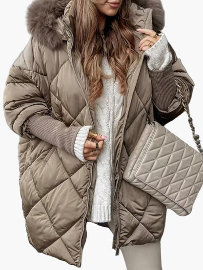 Women's Quilted Oversized Winter Puffer Coat with Hood – Casual Fashion Outerwear