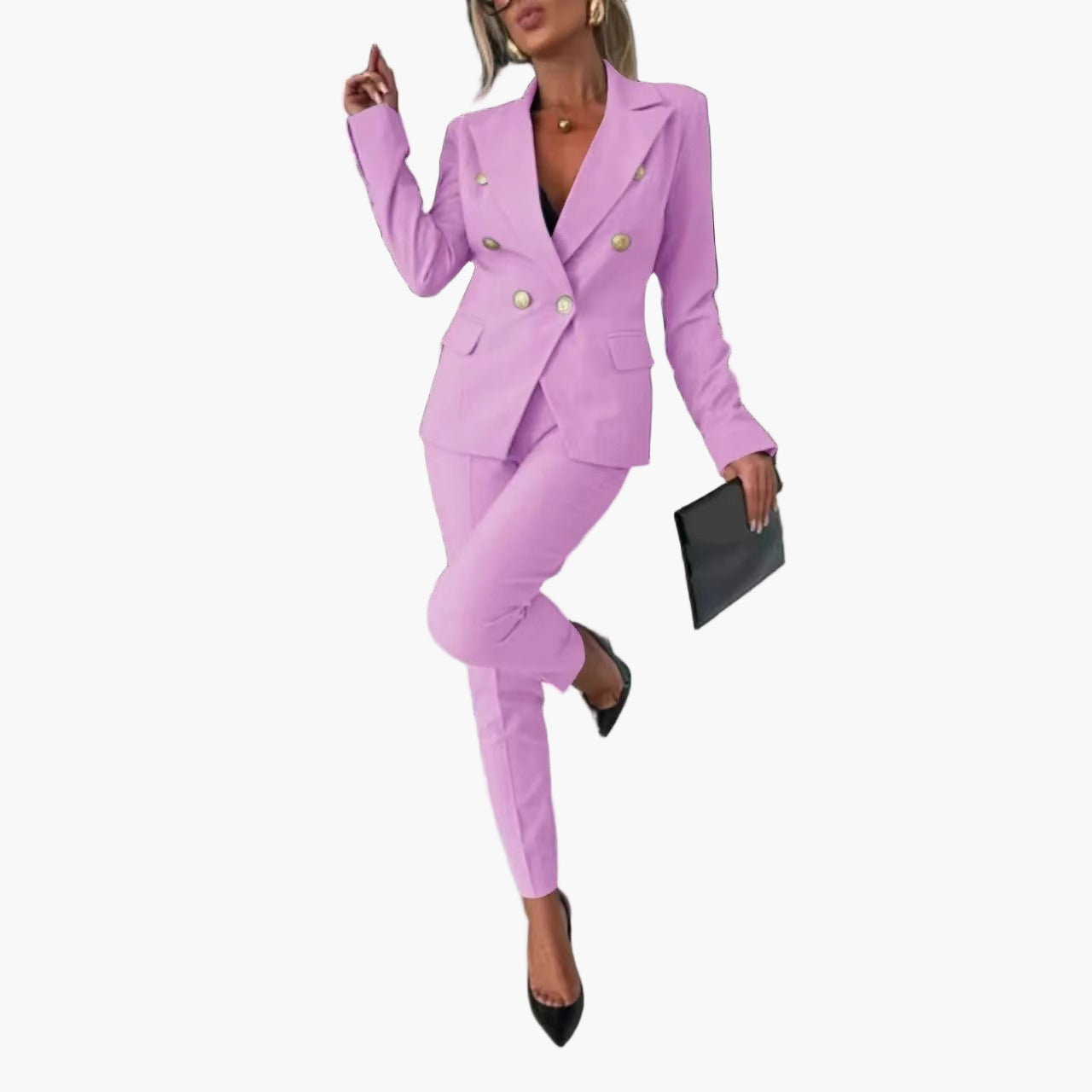 Women's Double-Breasted Tailored Suit Set – Elegant Business and Evening Wear