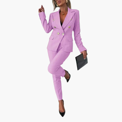 Women's Double-Breasted Tailored Suit Set – Elegant Business and Evening Wear