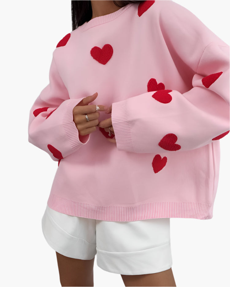 Women's Oversized Heart Print Cozy Lounge Sweater – Cute & Comfy Style