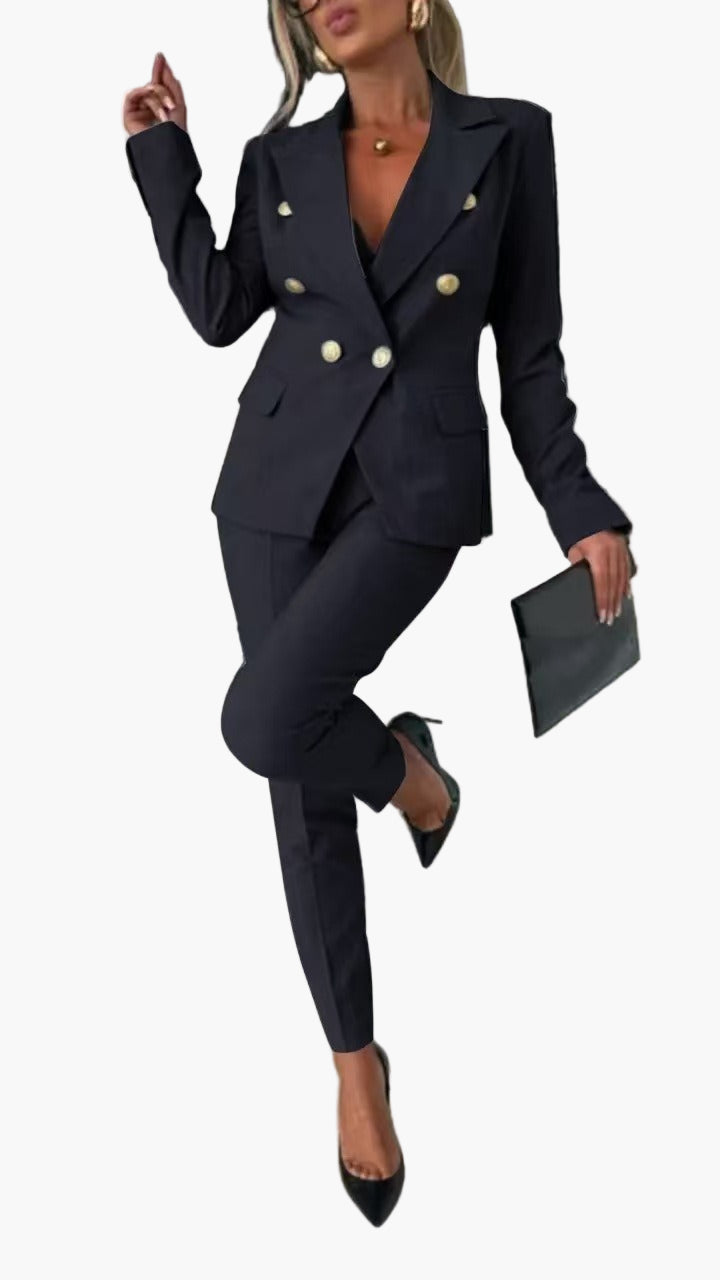 Women's Double-Breasted Tailored Suit Set – Elegant Business and Evening Wear