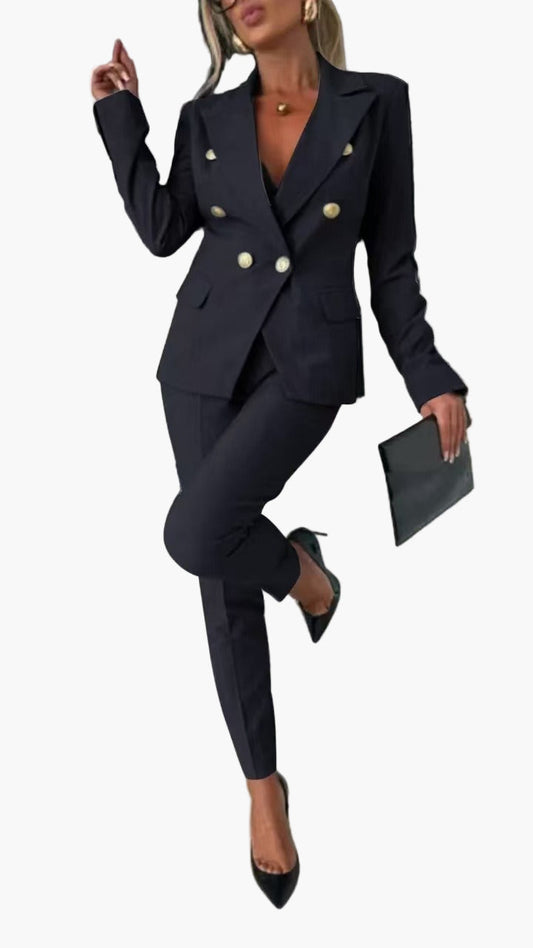 Women's Double-Breasted Tailored Suit Set – Elegant Business and Evening Wear