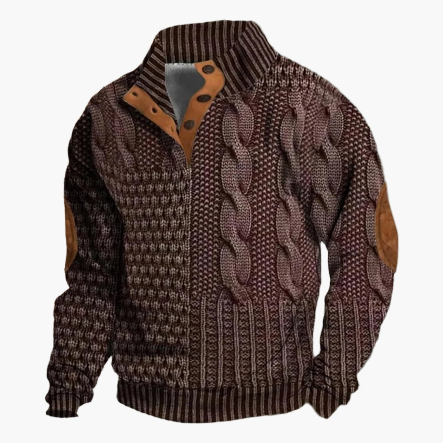 Men's Vintage Patchwork Style Knitted Pattern Bomber Jacket – Casual Fashion Outerwear