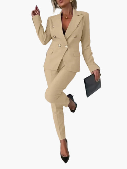 Women's Double-Breasted Tailored Suit Set – Elegant Business and Evening Wear