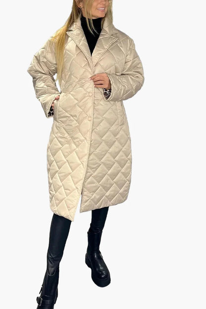 Women's Reversible Quilted Winter Coat with Leopard Print – Elegant Everyday Style