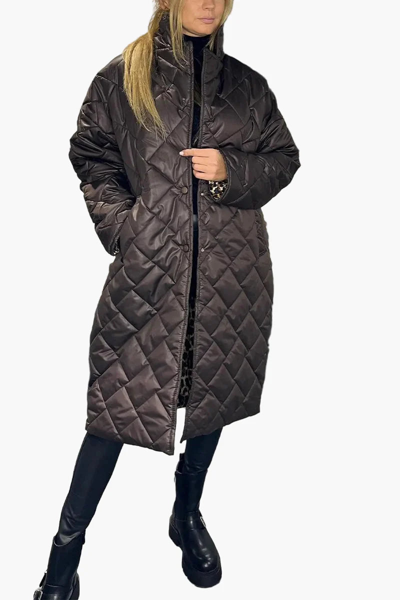 Women's Reversible Quilted Winter Coat with Leopard Print – Elegant Everyday Style