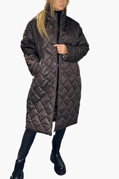 Women's Reversible Quilted Winter Coat with Leopard Print – Elegant Everyday Style