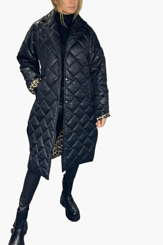 Women's Reversible Quilted Winter Coat with Leopard Print – Elegant Everyday Style