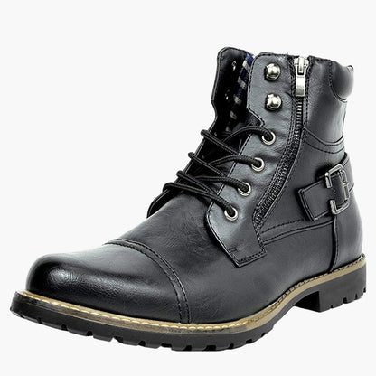 Men's Motorcycle Combat Ankle Boots - Urban Biker Style with Side Zipper and Buckle
